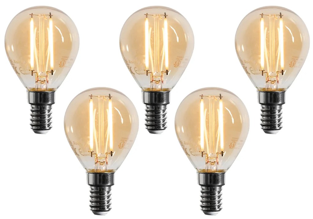 5 darabos E14 szabályozható LED izzó készlet G45 arany 4W 330 lm 2100K