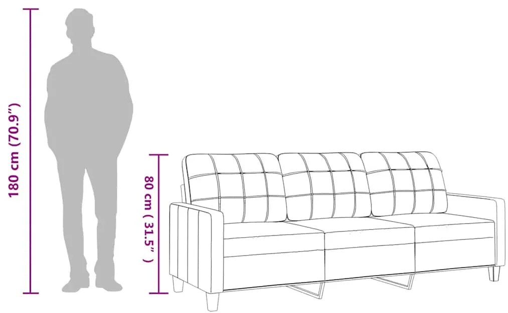 3 személyes fekete műbőr kanapé 180 cm
