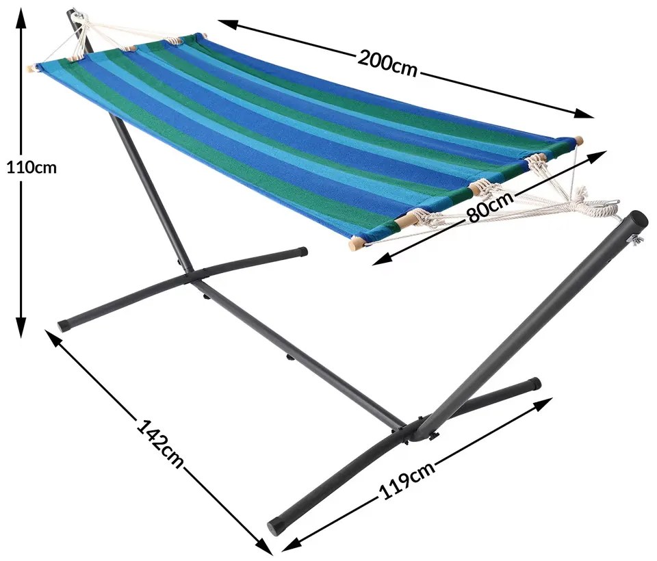 Deuba Hintaágy fém vázzal 200x80 cm - kék