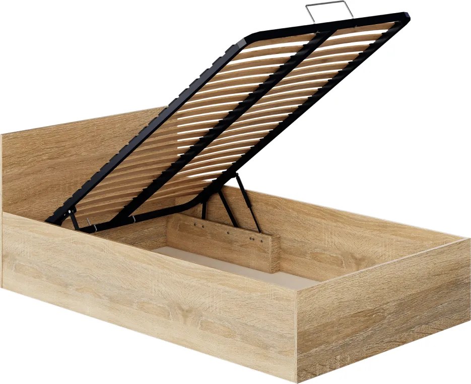 Ágy fém ráccsal és tárolóhellyel, 120x200, sonoma tölgy, DOLI