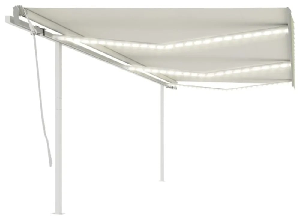 krémszínű kézzel kihúzható LED-es napellenző 6x3 m