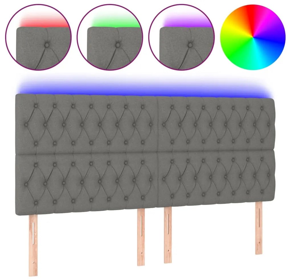 sötétszürke szövet LED-es fejtámla 180x7x118/128 cm