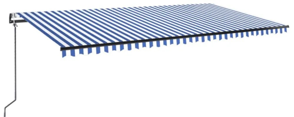 kék/fehér automata szélérzékelős és LED-es napellenző 600x300cm