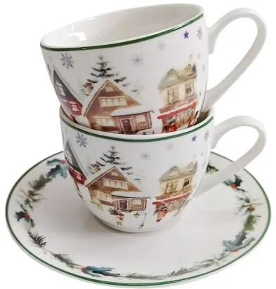 Karácsonyi porcelán eszpresszó kávés csésze 2 személyes Christmas Village