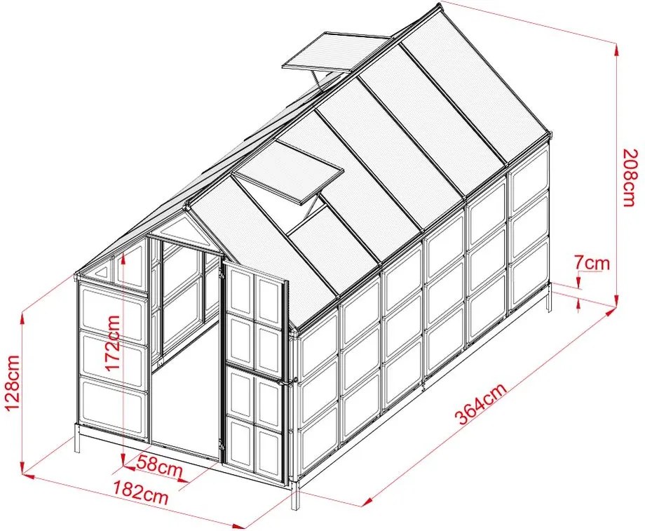 CRAFTFIELD Kerti polikarbonát üvegház 3.64 m + ajándék talapzat az üvegházhoz INGYEN