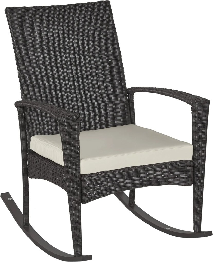 Outsunny Hinta Szék, Ringató Karosszék Kerti Szék Párnával, Polyrattan+Fém, Barna+Krém, 66 x 88 x 98 cm | Aosom