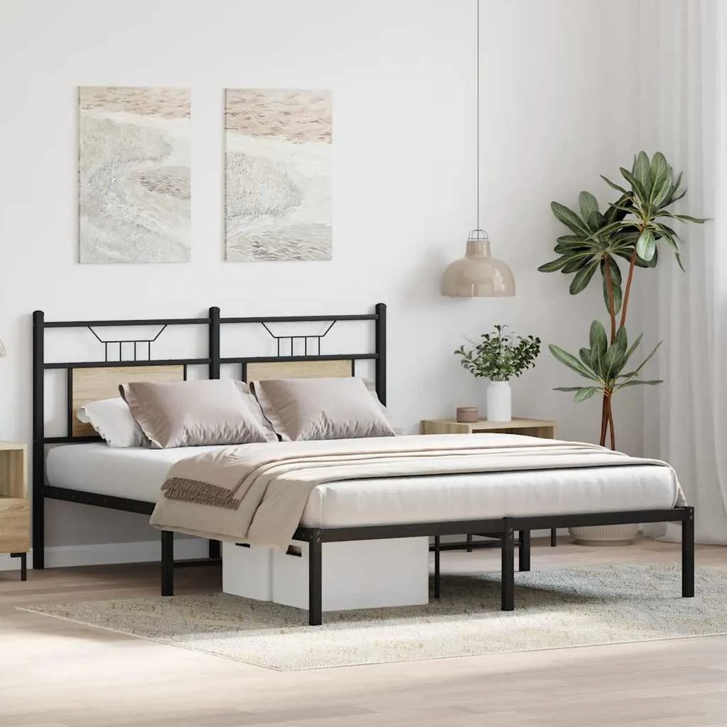 sonoma tölgy színű szerelt fa ágykeret matrac nélkül 140x190 cm