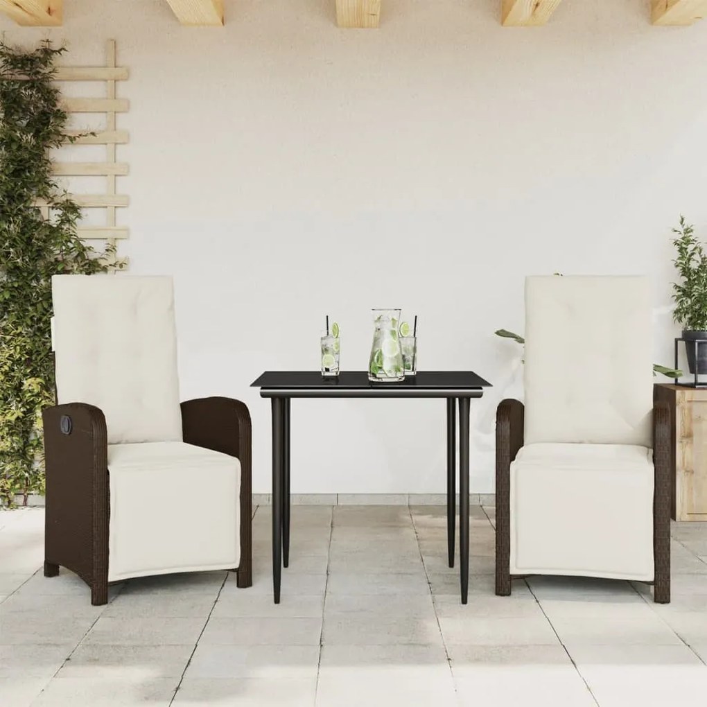 3 részes barna polyrattan bisztrógarnitúra párnákkal