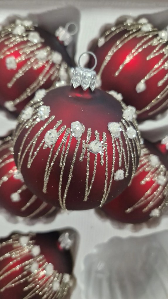 Karácsonyfadísz szett 6 db-os Üveg Piros csillámos