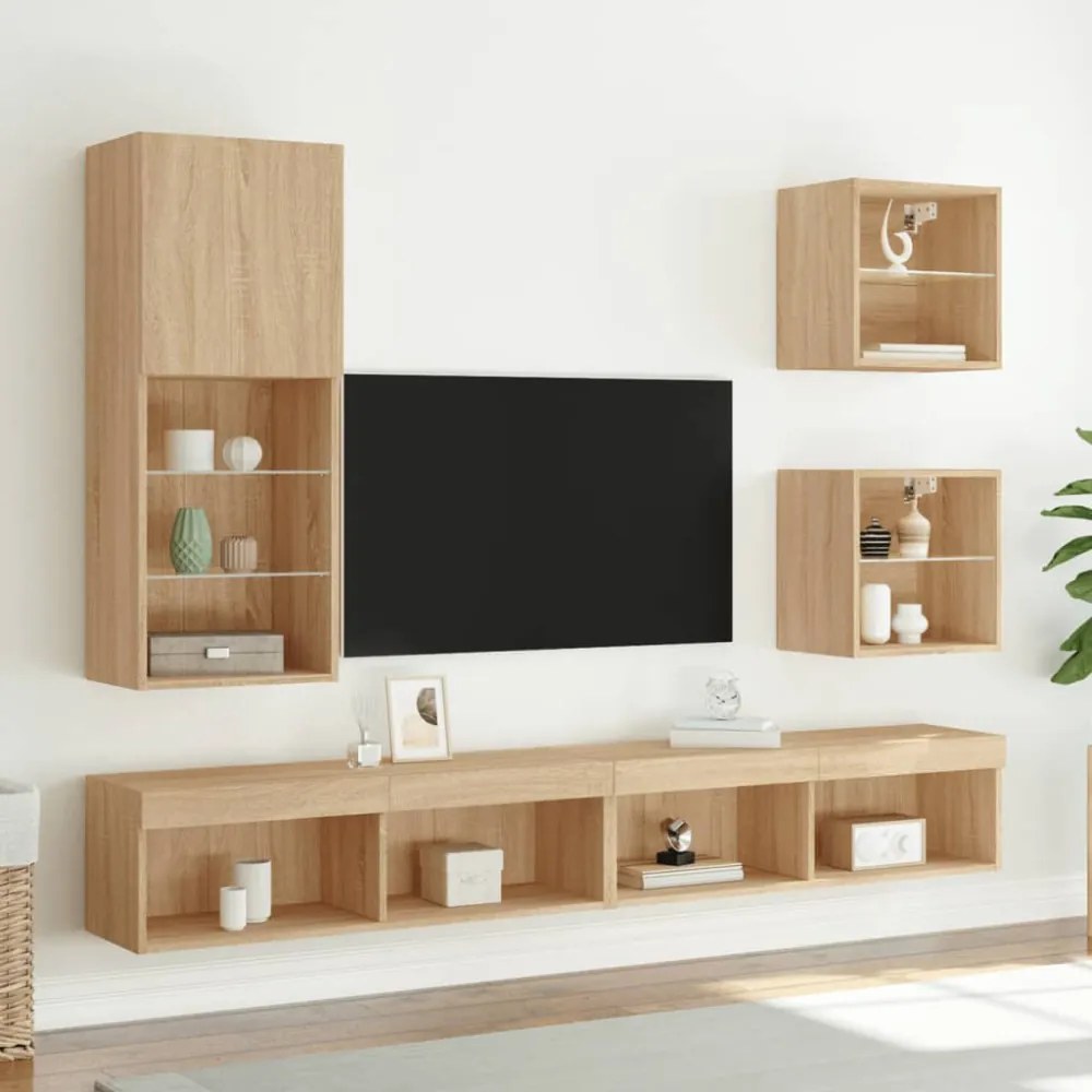 sonoma tölgy színű TV-szekrény LED lámpákkal 40,5 x 30 x 102 cm