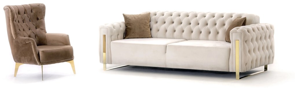 DANA Gold chesterfield kanapé, elektromosan ágyazható, bézs bársony
