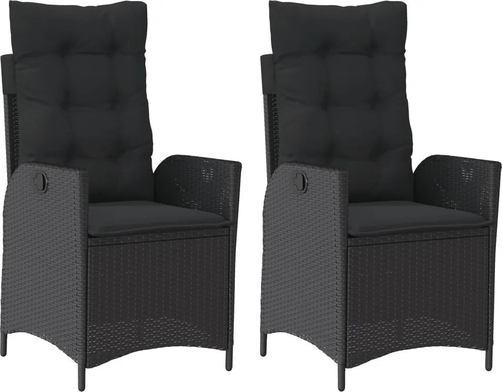 vidaXL 2 db fekete polyrattan dönthető kerti szék párnával
