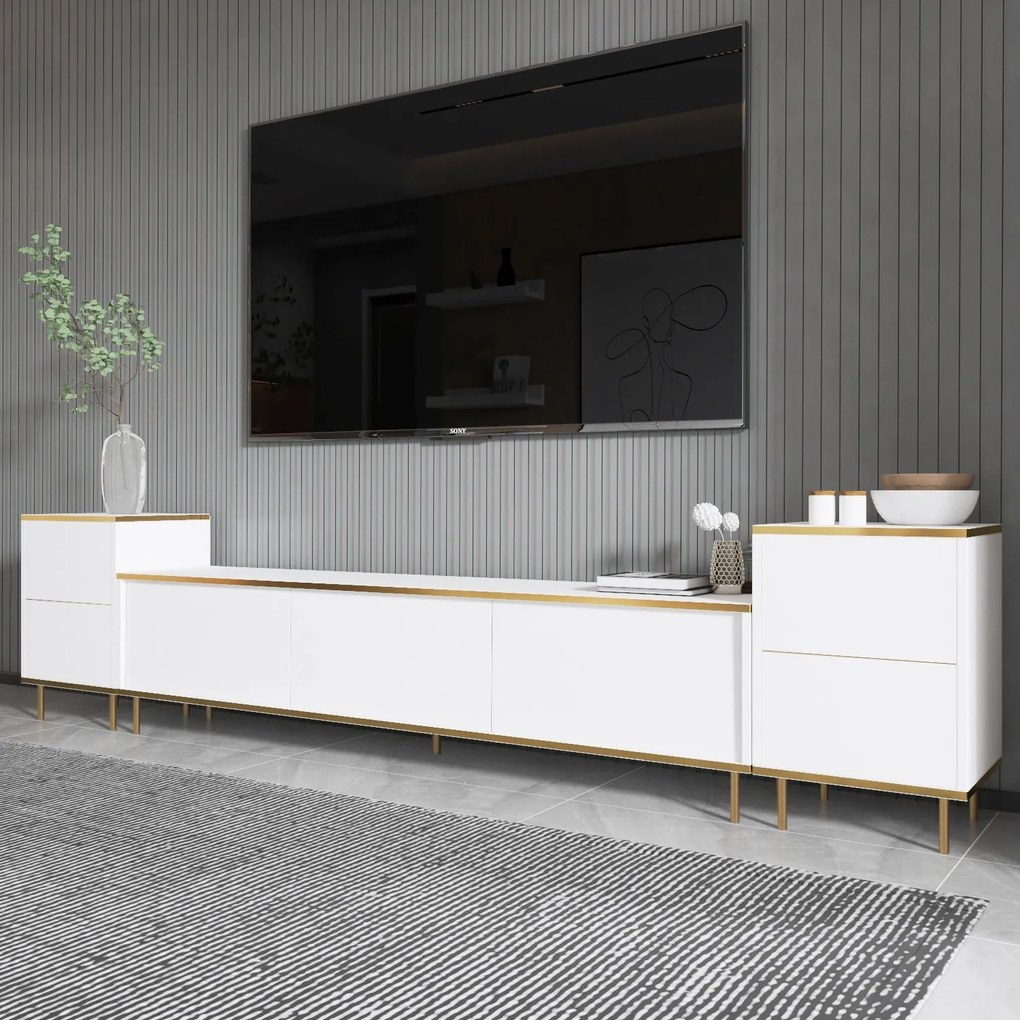 TV szekrény Imaj - White, Gold