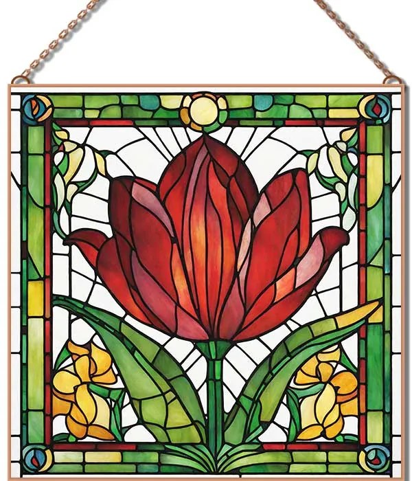 Stained-Glass-Tulip-6 üvegkép, falikép