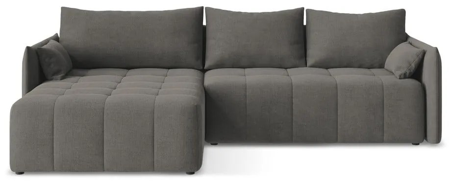 Sötétszürke kinyitható-tárolóhelyes sarokkanapé (bal oldali-heverő résszel) Moku – Makamii