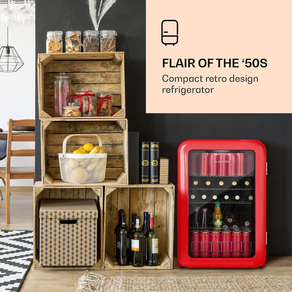 Klarstein PopLife, italhűtőszekrény, 115 liter, 0 - 10°C, retro kivitel, piros