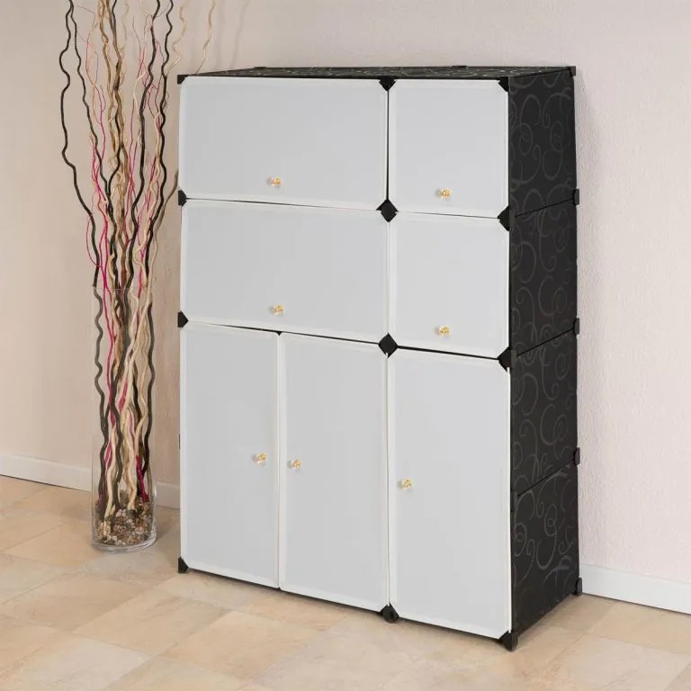 Gazdaságos kialakítású fiókos polc fekete és fehér