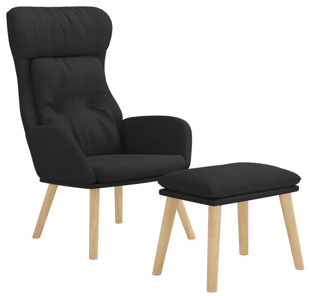 Fekete szövet pihenőfotel lábtartóval