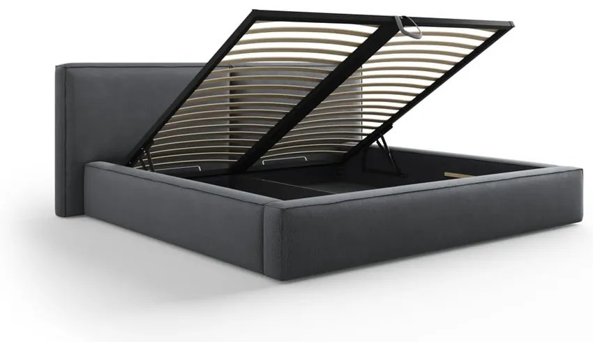 Sötétszürke kárpitozott franciaágy tárolóhellyel, ágyráccsal 180x200 cm Arendal – Cosmopolitan Design