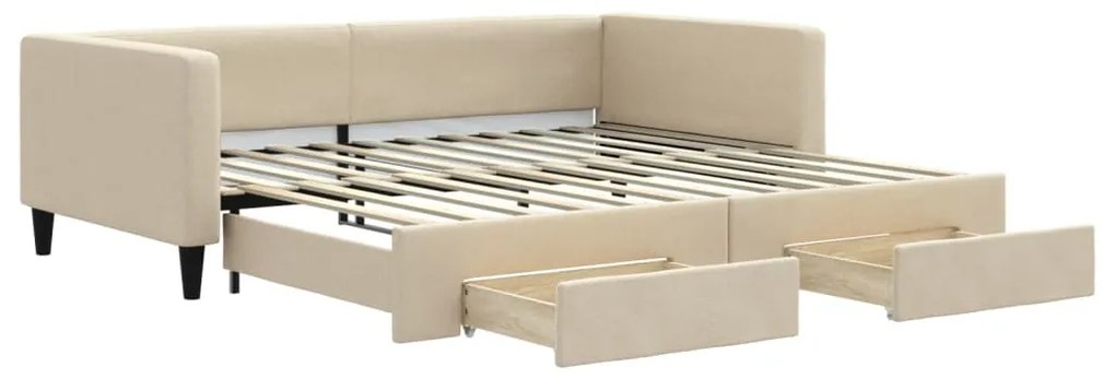 krémszínű kihúzható szövet heverő fiókkal 100x200 cm