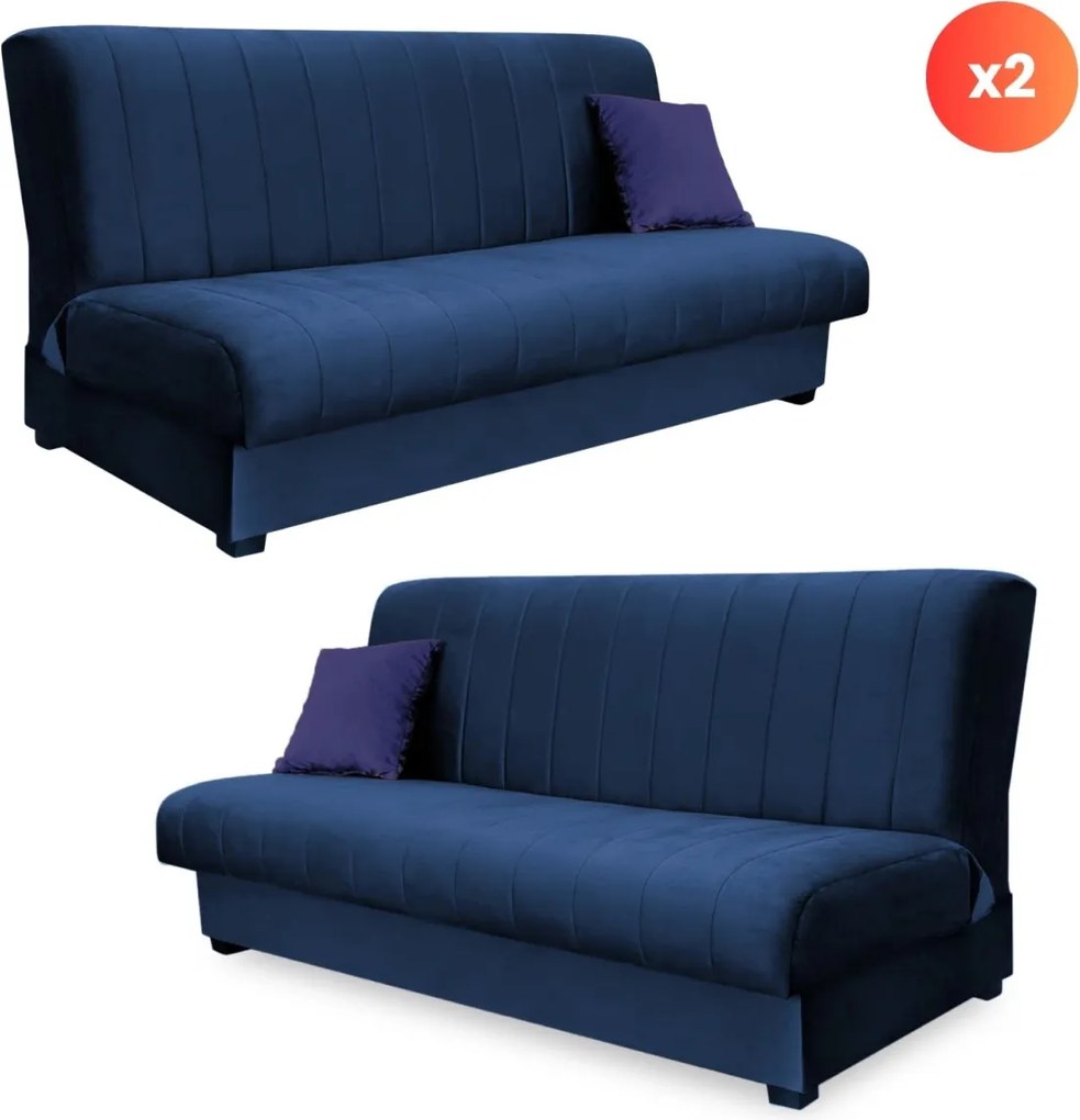 2 db-os szett, ágyazható kanapé sötétkék színben, velúr kárpittal SIGMA