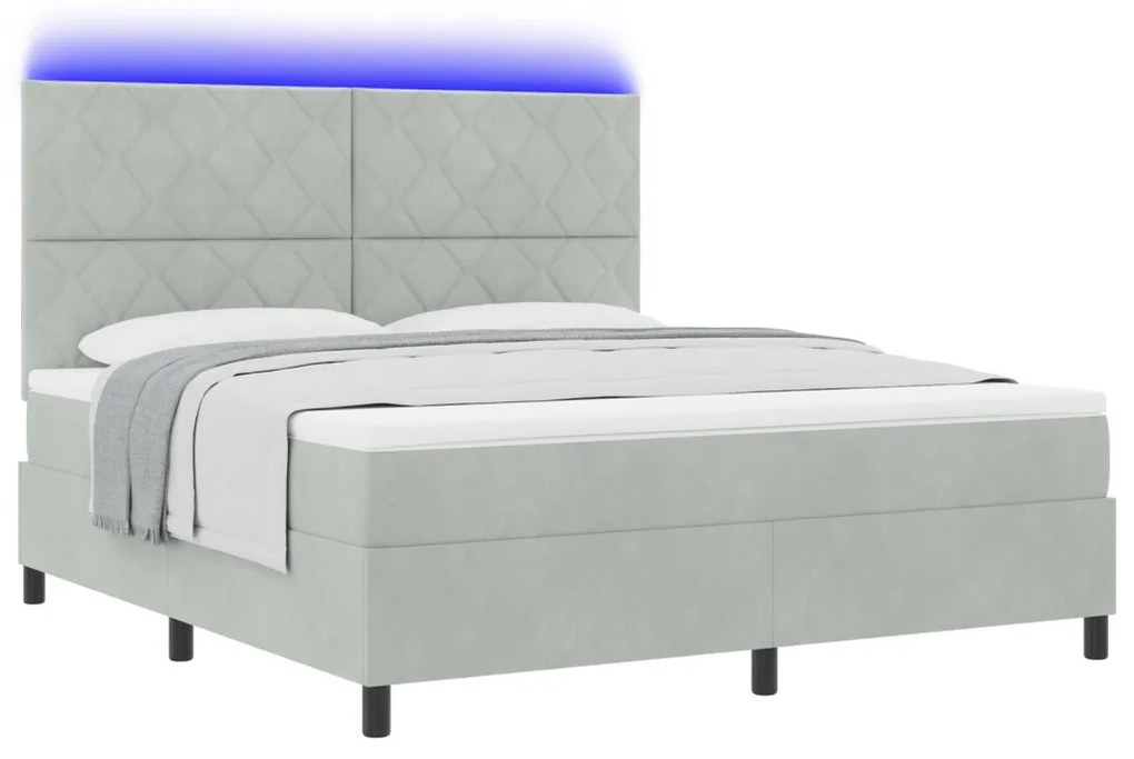 Box Spring Ágy Mattal &amp; LED Fény Szürke 180x200 cm Bársony