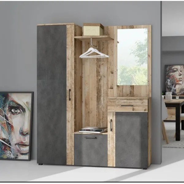 Előszobafal tükörrel NOLAN barna/grafit