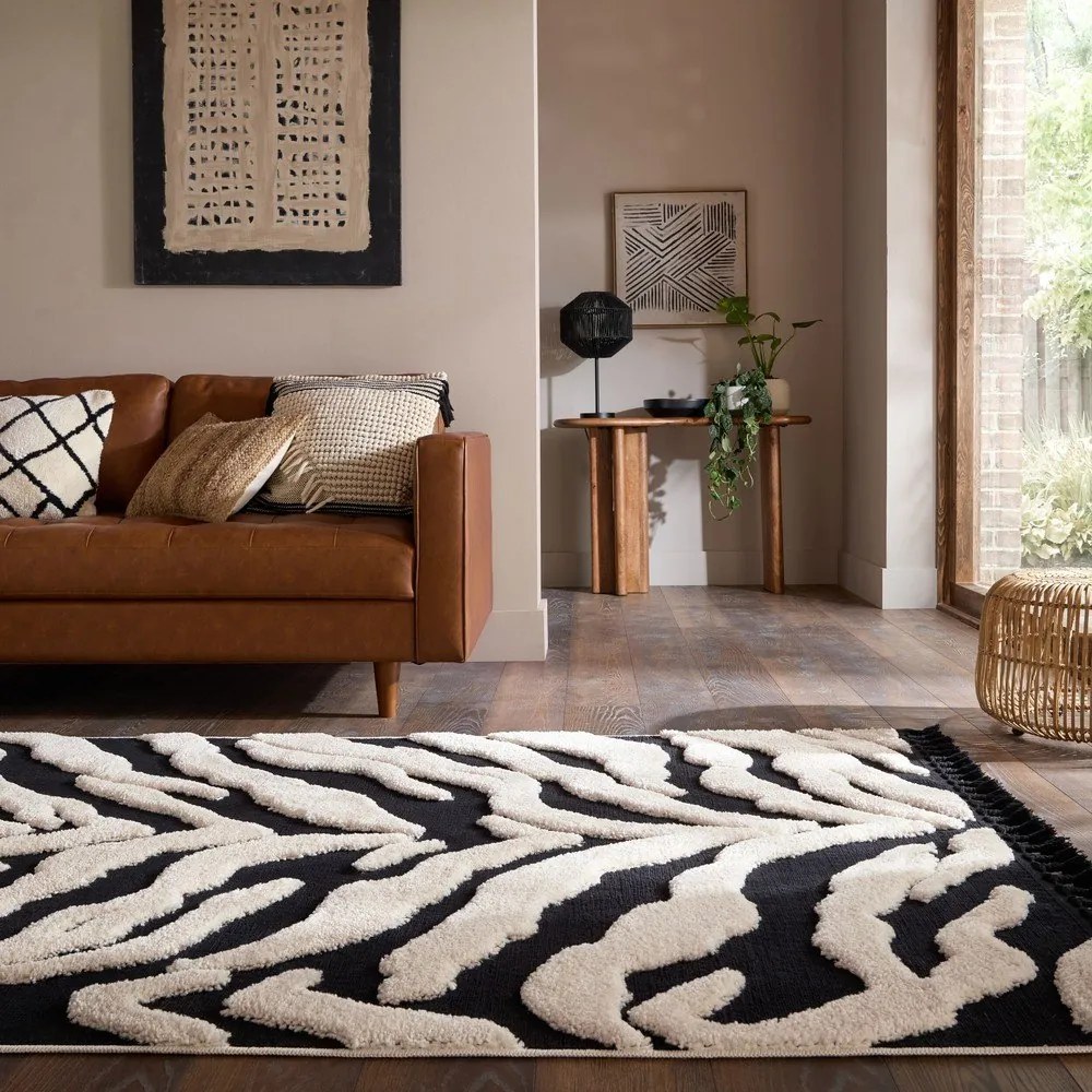 Fekete-fehér szőnyeg 200x300 cm Esra Zebra – Flair Rugs