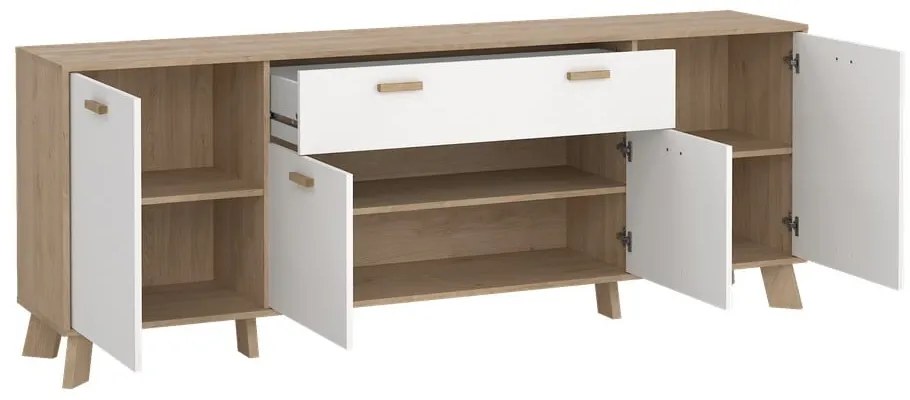 Fehér-natúr színű komód tölgyfa dekorral 196x73x39 cm Ikast – Tvilum