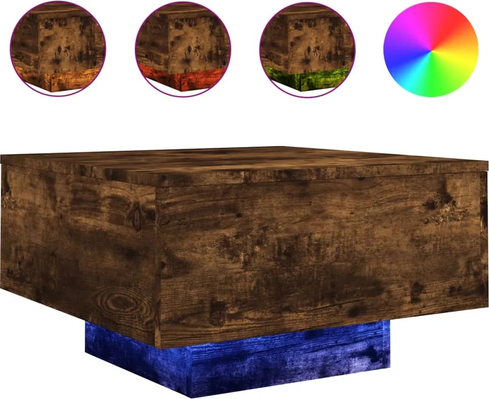 vidaXL füstös tölgy színű dohányzóasztal LED-lámpákkal 55 x 55 x 31 cm