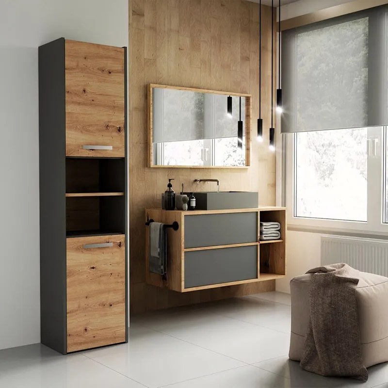 Aldabra S40 fürdőszoba szekrény, 40x170x30 cm, antracit-tölgy