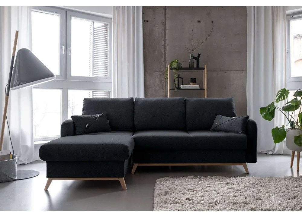 Scandic Lagom sötétszürke kinyitható sarokkanapé, bal oldali - Miuform