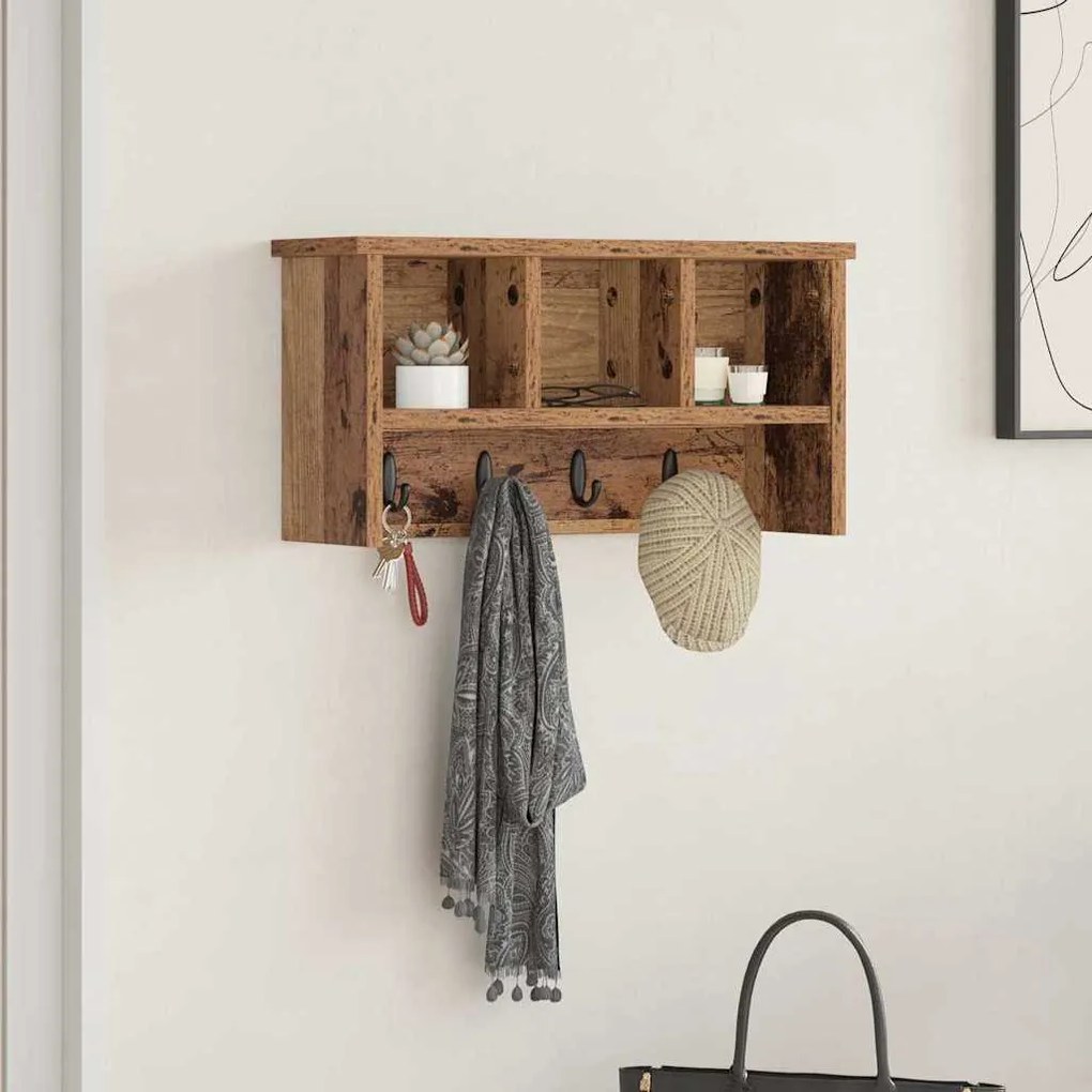 Fali Kabáthorog polcokkal Régi fa 50 x 16 x 26 cm Faanyag