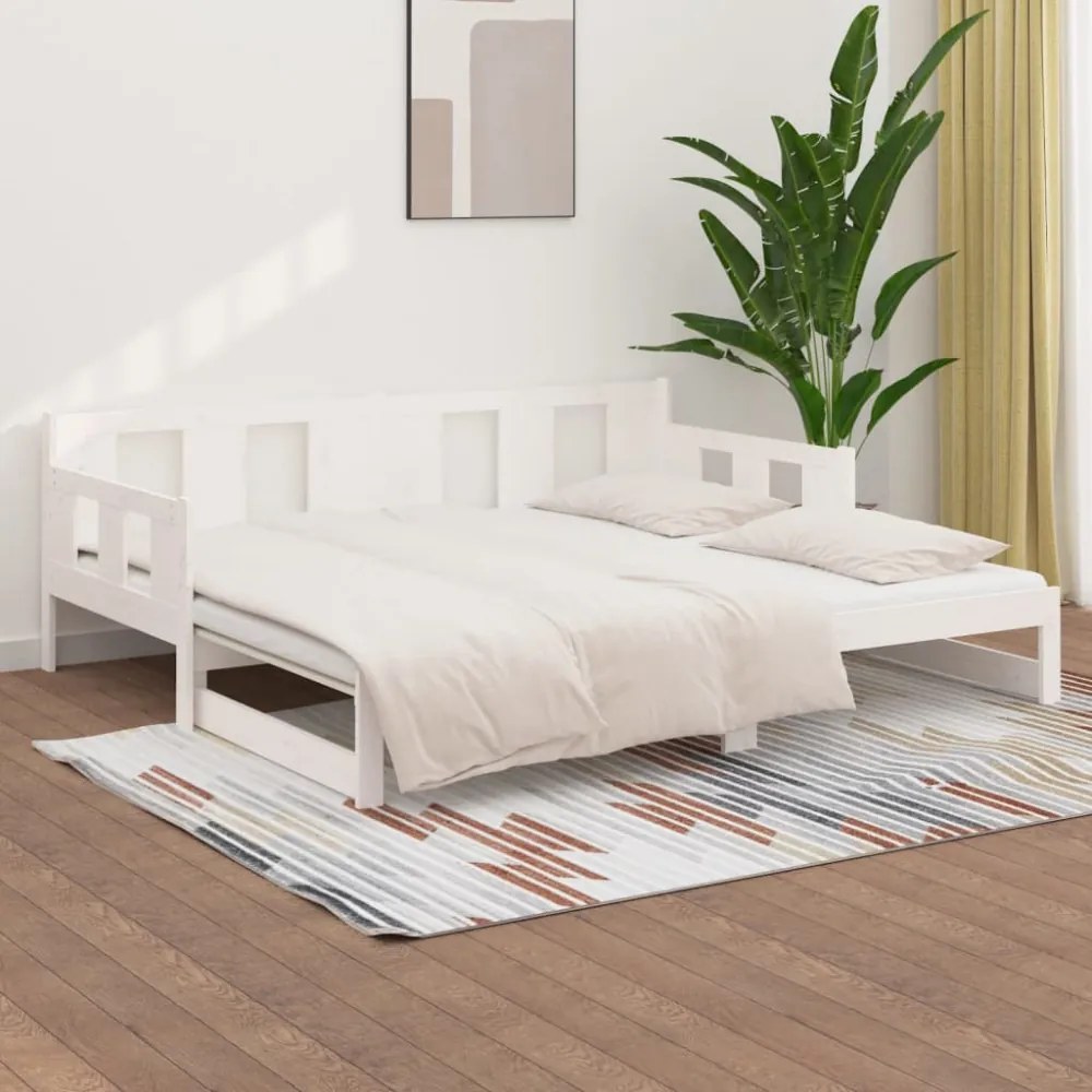fehér tömör fenyőfa kihúzható kanapéágy 2 x (90 x 200) cm