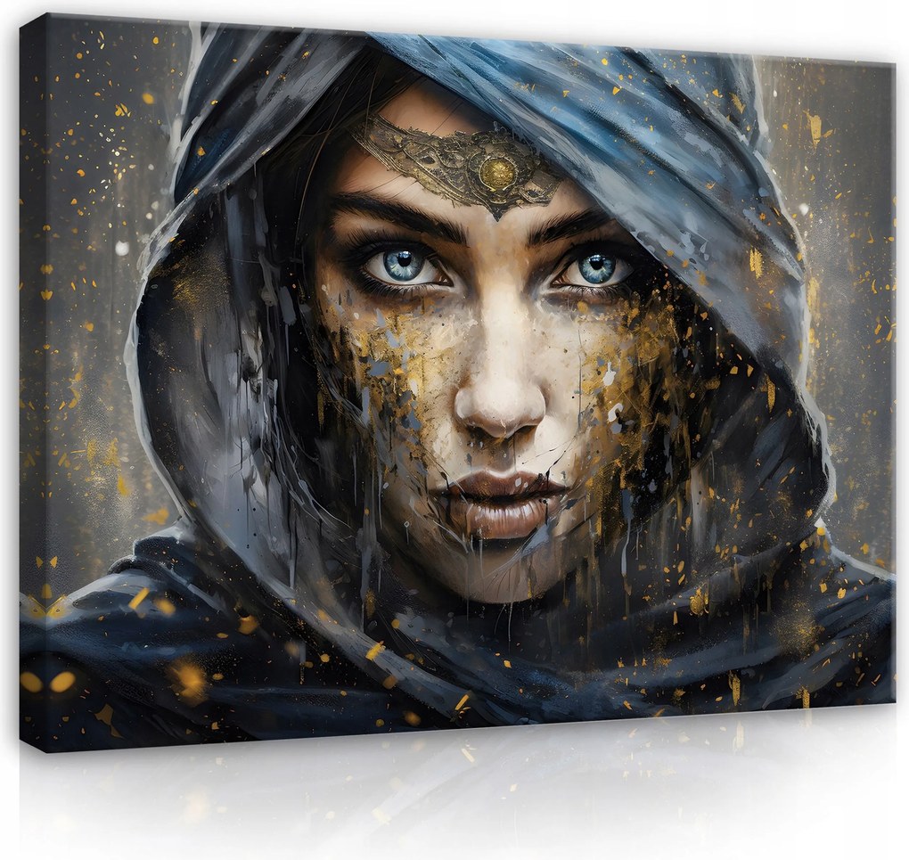 Vászonkép 60x40 Portré titokzatos nő kapucni kék szemek misztikus