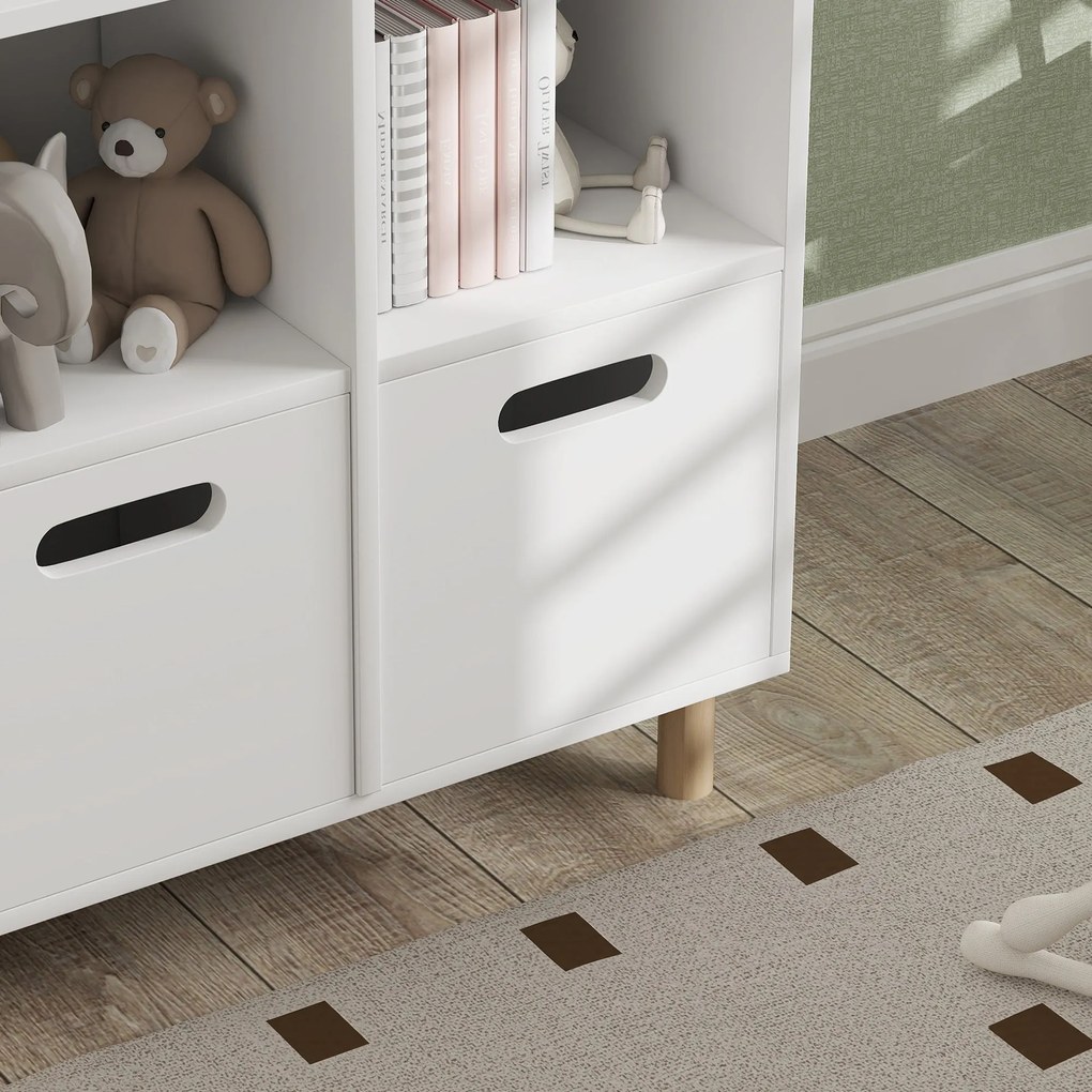 AIYAPLAY Gyermek Könyvespolc, Gyermek Tároló Bútor, 3 Szintes Két Fiókkal, Házformájú, Gyerekszobákhoz, Hálószobába, 63,7 x 29,7 x 89,5 cm, Fehér | Ao