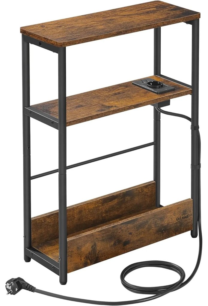 Keskeny oldal asztal töltő funkcióval 3 polcos, 18 x 45 x 58 cm rusztikus barna