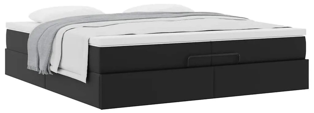 Ottomán ágykeret matracokkal Fekete 200x200cm műbőr