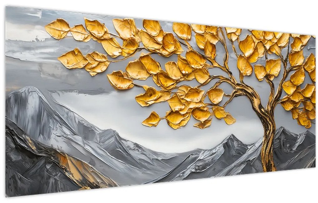 Kép – Fa arany levelekkel (120x50 cm)