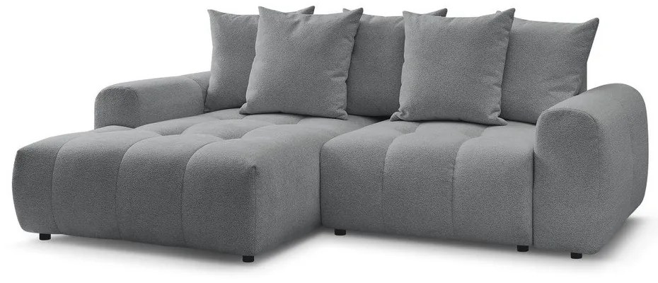 Szürke zsenília kinyitható-tárolóhelyes sarokkanapé (bal oldali-heverő résszel) Roxelane – Bobochic Paris