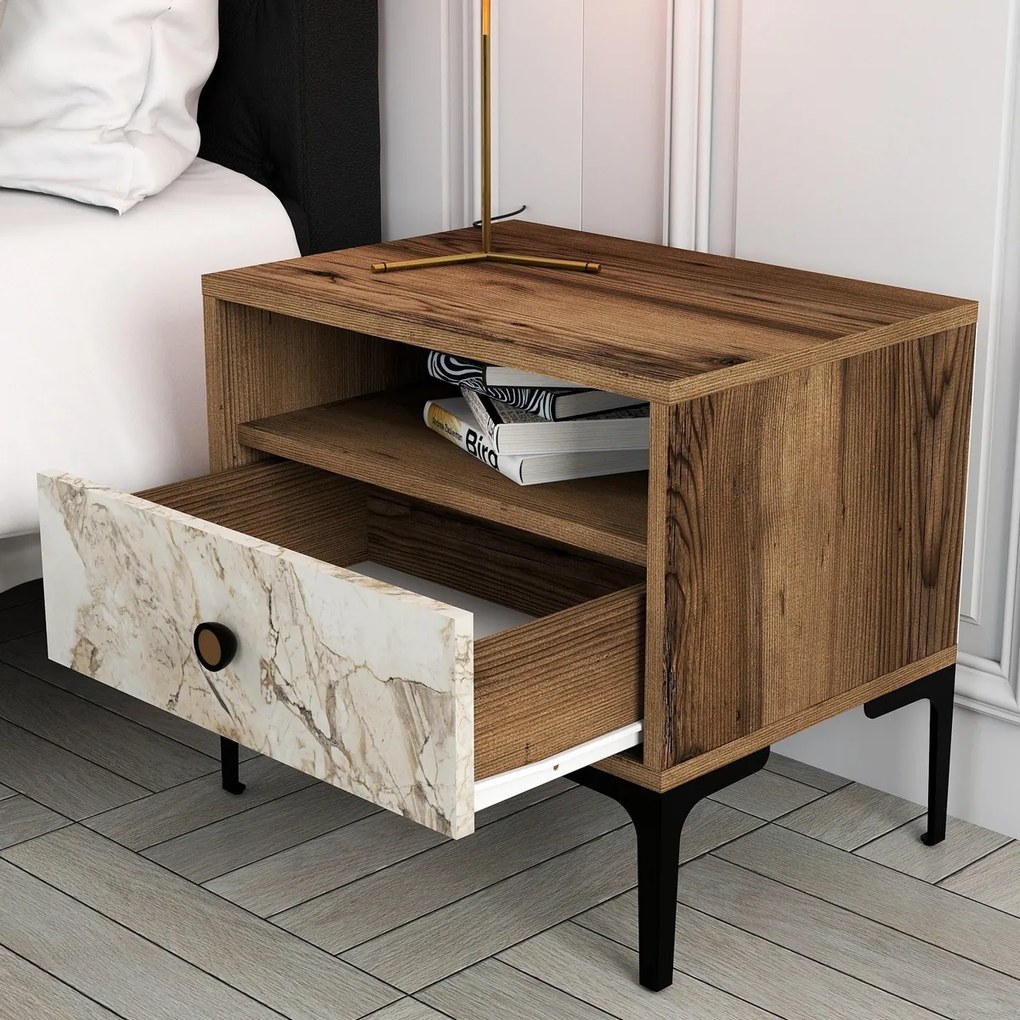 Lizbon Walnut White Éjjeliszekrény