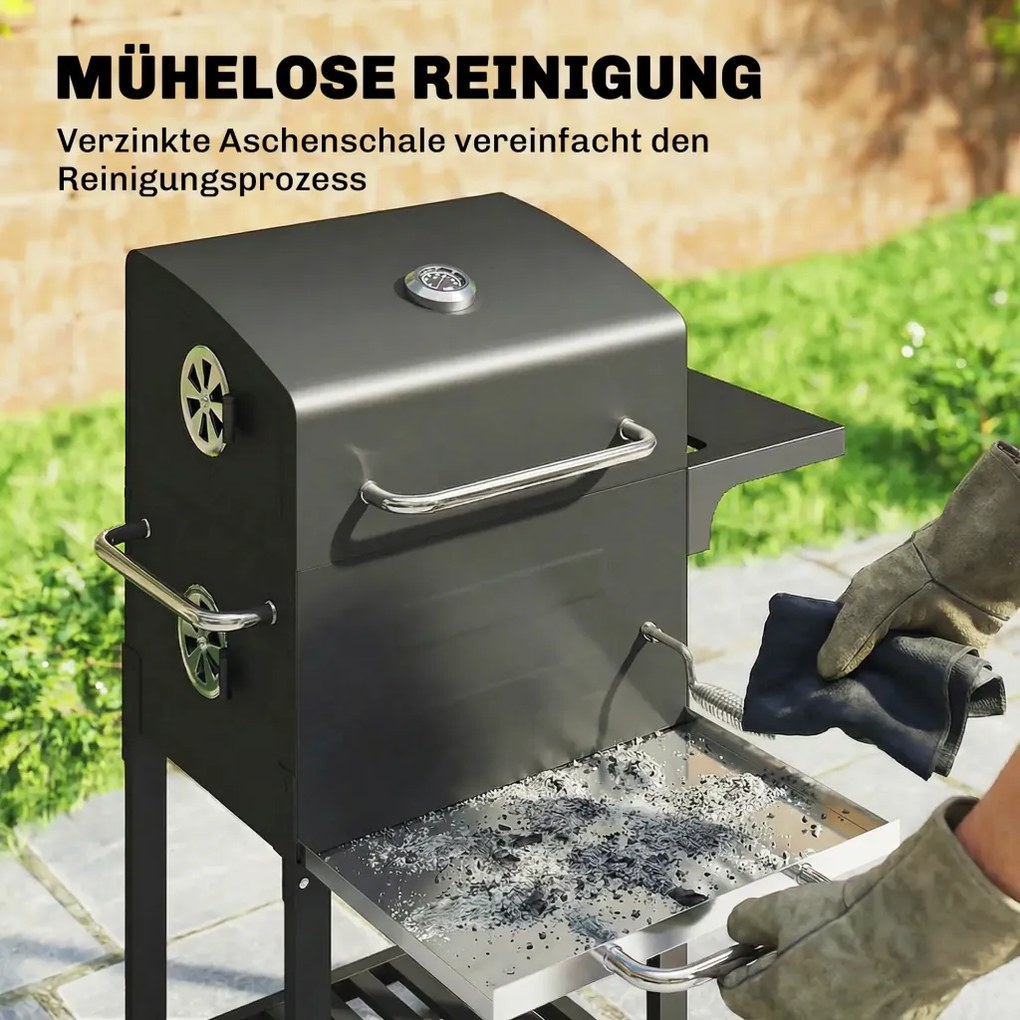 Outsunny kompakt faszenes grillkocsi fedővel, hőmérővel, grillráccsal, hamutartóval és szellőzőnyílásokkal