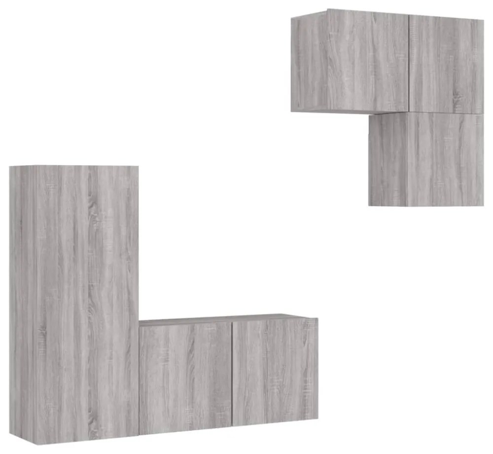 4 darab szürke sonoma színű szerelt fa fali TV-bútor