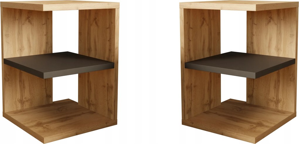 Elza 2db éjjeliszekrény, éjjeli asztal, segítőtárs wotan tölgy/ fekete színben