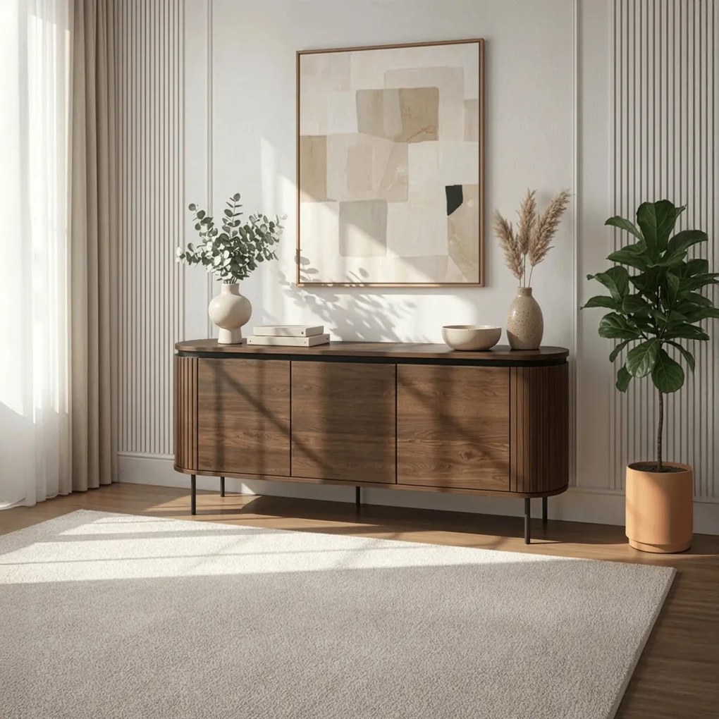 Komód 160 cm méretben, háromajtós kivitelben, dió színben BECK