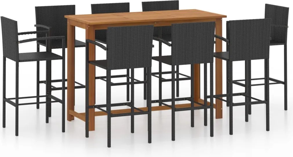 vidaXL 9 részes fekete kerti bárszett