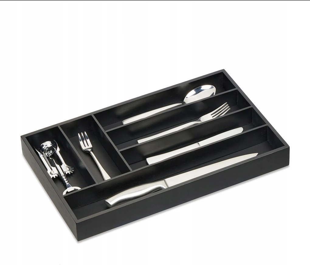 Bambusz Evőeszköztartó Fekete, Állítható Rendszerező