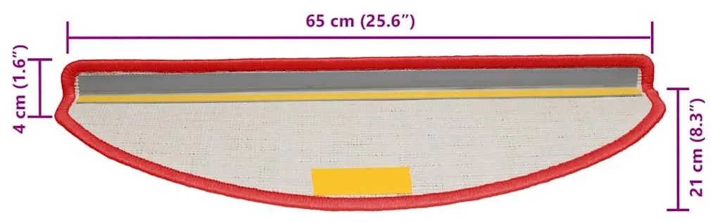 15 db piros, félkör alakú, nagy lépcsőszőnyeg 65 x 21 x 4 cm