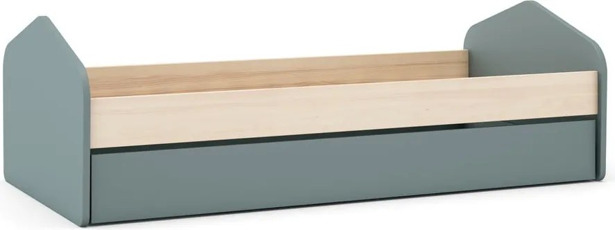 Natúr színű-szürkészöld ágyneműtartós gyerekágy kihúzható pótággyal ágyráccsal 90x200 cm borovi fenyő dekorral Estefania – Marckeric