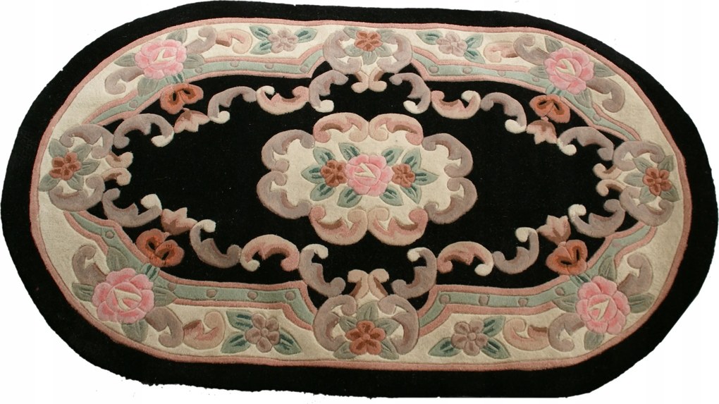 Aubusson gyapjú szőnyeg 90x150 cm fekete ovális